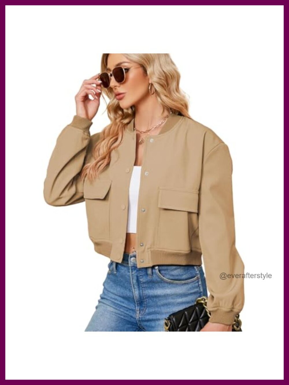 Cropped Bomber Jacket Womens Oversized Varsity Casual Button Closure